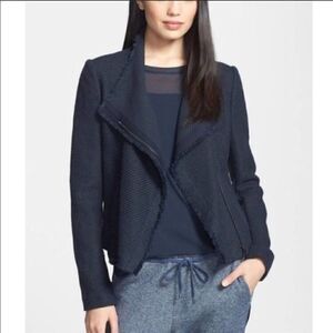 Vince Frayed Edge Tweed Scuba Moto Navy Jacket